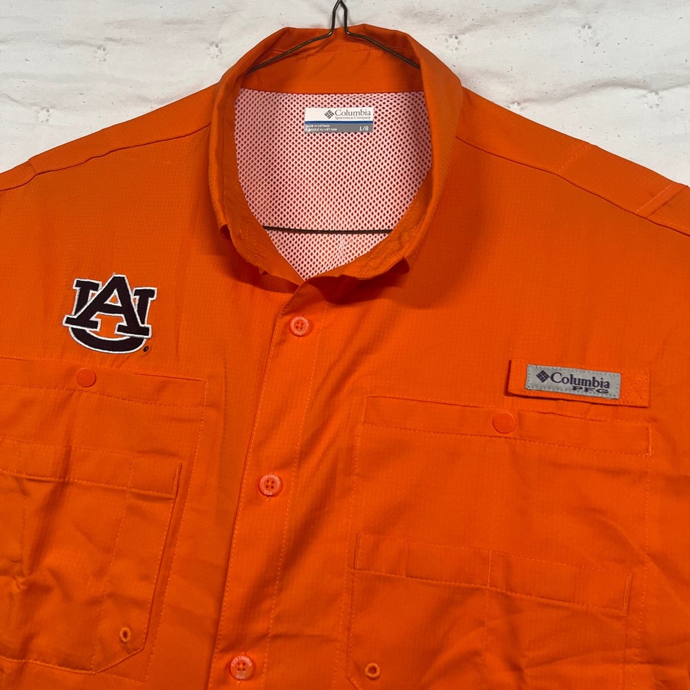 Columbia PFG Auburn Tigers Shirt Mens Large Orange Tamiami II Fishing SS - Picture 1 of 12